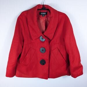 CoffeeShop NYC L Red Textured Cropped Jacket Big Button Women’s Coat Rayon Retro
